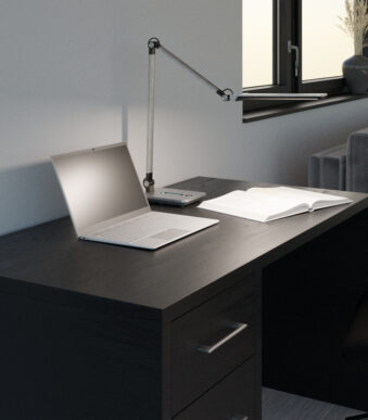 Hansa LED-bureaulamp Wave met standvoet, zilver geborsteld