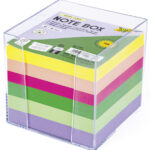 folia Memoblok met box, kunststof, 90 x 90 mm, transparant/kleurig