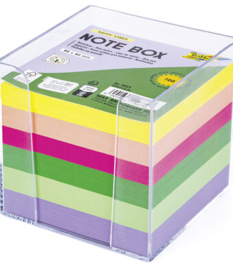 folia Memoblok met box, kunststof, 90 x 90 mm, transparant/kleurig