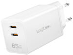 LogiLink USB-C wandlader, 2x USB-C PD, wit, 65 Watt