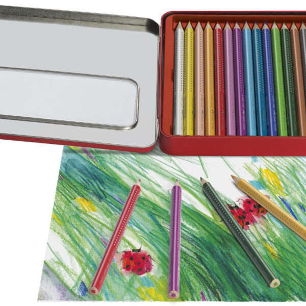 Faber-Castell Jumbo GRIP driehoekige kleurpotloden, 16 stuks in metalen etui