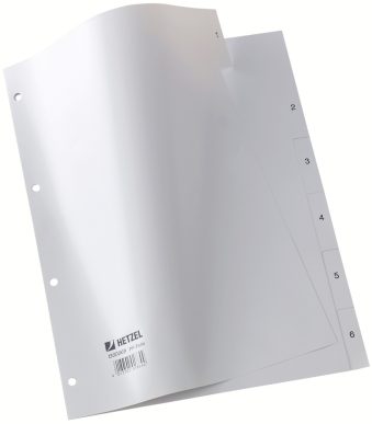 HETZEL kunststof tabbladen cijfers 1-6, A4, PP, grijs