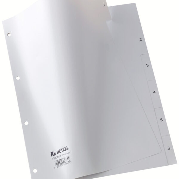 HETZEL kunststof tabbladen cijfers 1-6, A4, PP, grijs