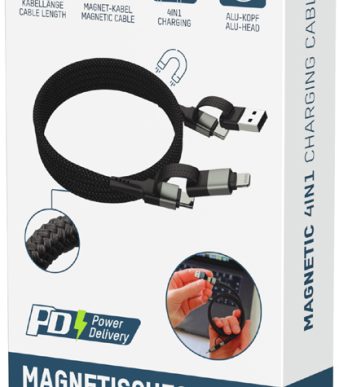 ANSMANN Magnetische 4-in-1 Data- en Oplaadkabel, 1,2 m, zwart