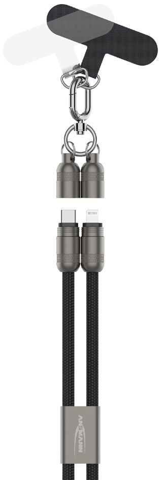 ANSMANN Smartphone Lanyard Kabel, USB-C naar Lightning, zwart