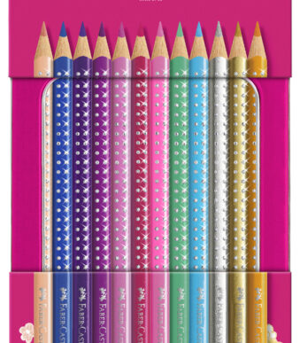Faber-Castell driehoekige kleurpotloden glitter, 12 stuks in metalen etui