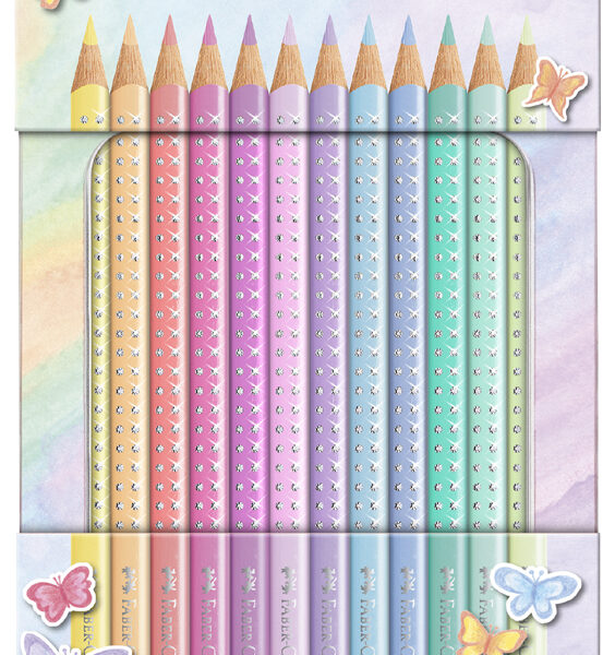 Faber-Castell driehoekige kleurpotloden Sparkle Pastell, 12 stuks in metalen etui