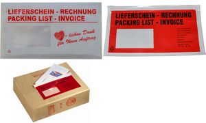 Transporthouder voor verzendnota, langwerpig formaat, met opdruk.