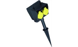 BACHMANN tuinstopcontact met grondpin, 2-voudig, zwart