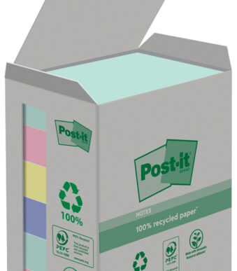 Post-it Zelfklevende notitieblokjes gerecycled, 38 x 51 mm, 4 kleuren