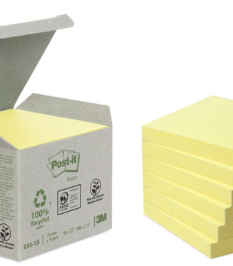 Post-it Zelfklevende memoblaadjes gerecycled, 76 x 76 mm, geel