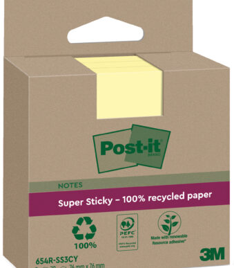 Post-it Super Sticky gerecyclede notitieblokken, 76 x 76 mm, geel