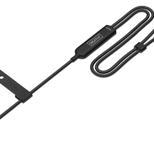 DIGITUS USB-C 2-in-1 oplaadkabel, 140 W, 1,8 m, zwart
