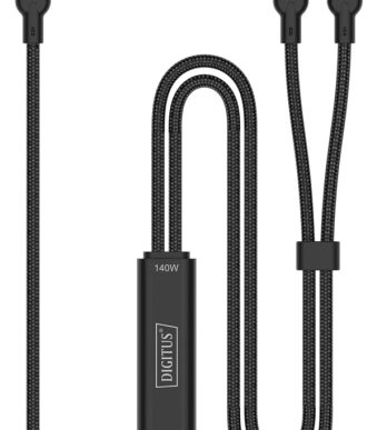 DIGITUS USB-C 2-in-1 oplaadkabel, 140 W, 1,8 m, zwart