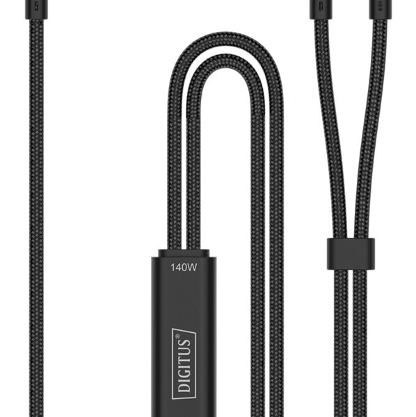 DIGITUS USB-C 2-in-1 oplaadkabel, 140 W, 1,8 m, zwart