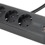 DIGITUS stekkerdoos 3-voudig + 3x USB, zwart