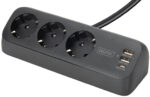 DIGITUS stekkerdoos 3-voudig + 3x USB, zwart