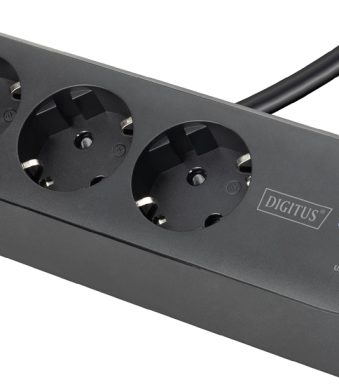DIGITUS stekkerdoos 3-voudig + 3x USB, zwart