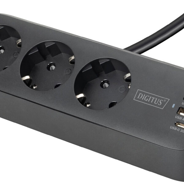 DIGITUS stekkerdoos 3-voudig + 3x USB, zwart