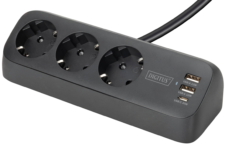 DIGITUS stekkerdoos 3-voudig + 3x USB, zwart DIGITUS stekkerdoos 3-voudig + 3x USB, zwart