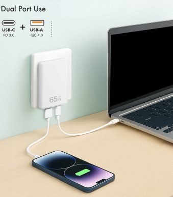 LogiLink USB-wandadapter, USB-A & USB-C, 65 Watt, wit