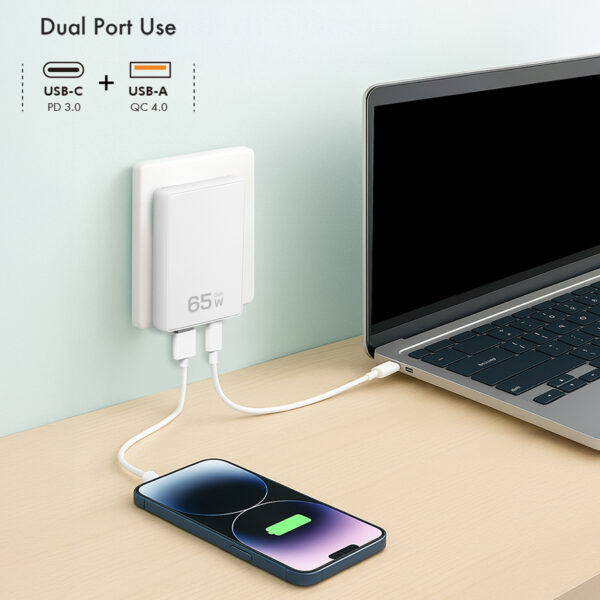 LogiLink USB-wandadapter, USB-A & USB-C, 65 Watt, wit