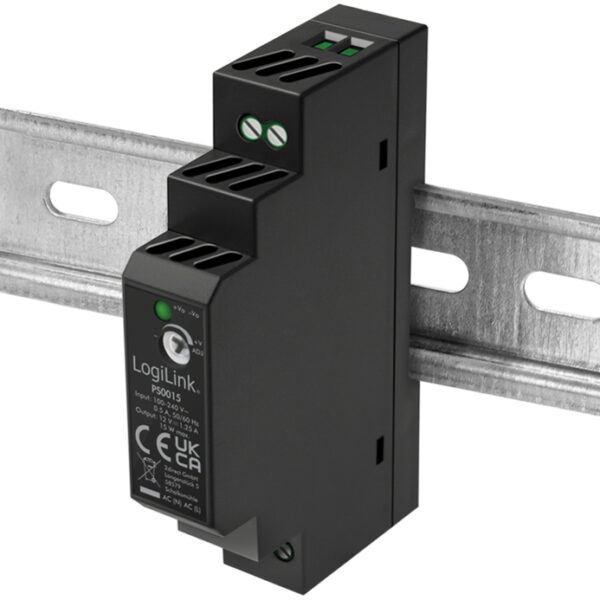 LogiLink Din-railvoeding, 15 watt, 12 volt, zwart