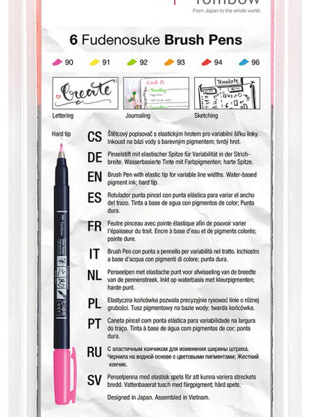Tombow kalligrafiepen Fudenosuke Neon, 6 stuks
