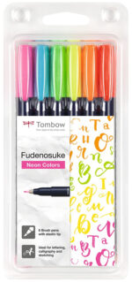 Tombow kalligrafiepen Fudenosuke Neon, 6 stuks