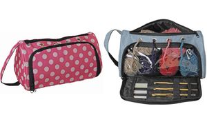 Draagtas voor brei- en haakmateriaal 'Stippen', roze/wit